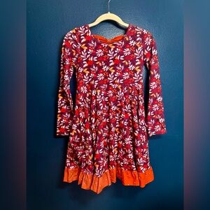 cheeky plum Burgundy Floral Long-Sleeve Dress with Orange Hem